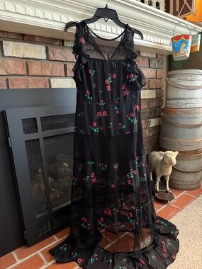Express Black Maxi Dress with Pink Floral Print